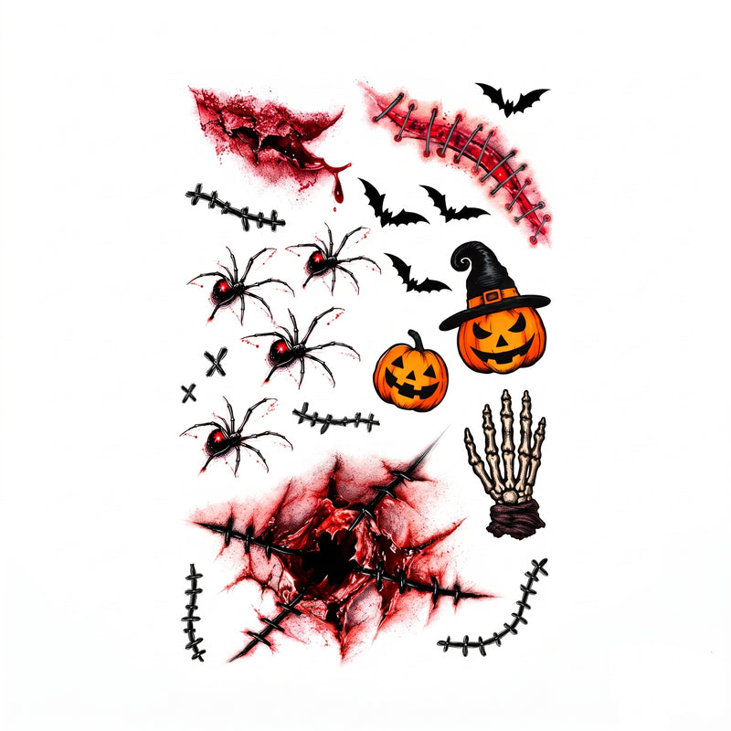 Stitched Wound Halloween Face Tattoo Sheet
