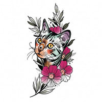 Cat and Floral Temporary Tattoo Fake Tattoos