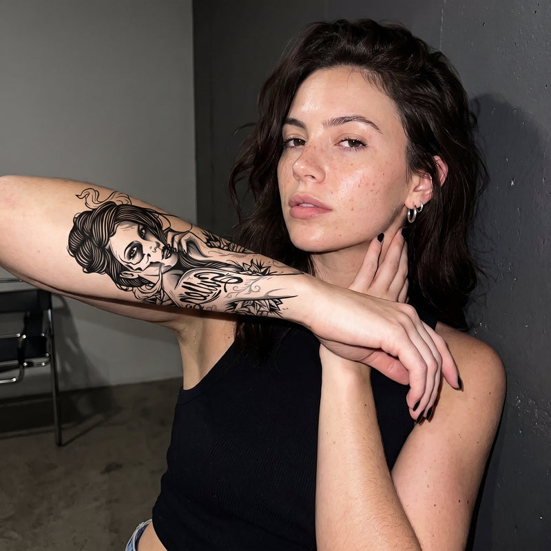 Golden Muse Skull & Rose Temporary Tattoo