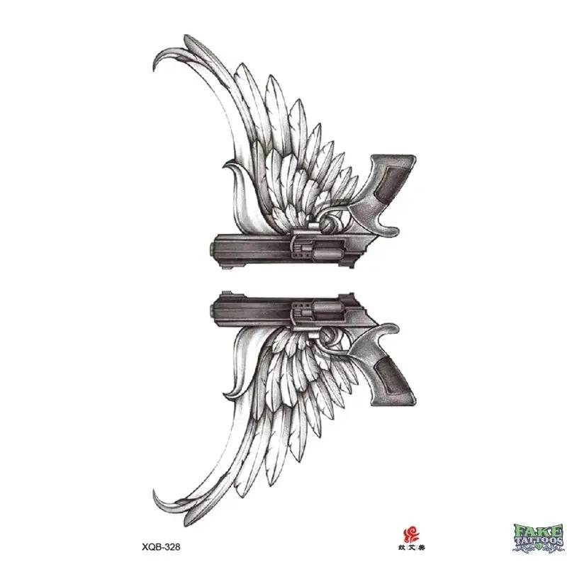 Gun Pistol Wings Temporary Tattoo