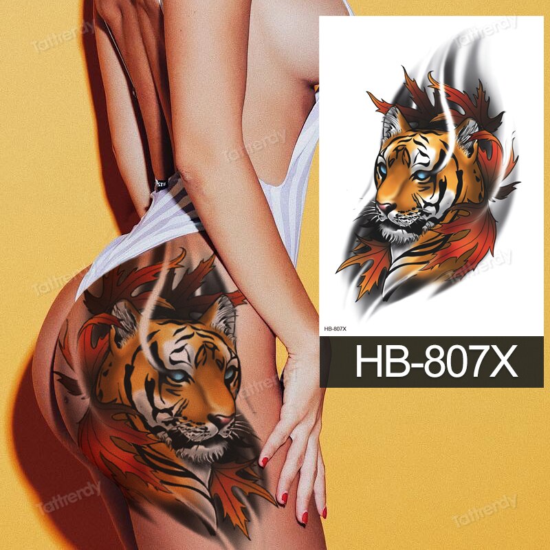 tattoo sticker lion king tiger wolf fox flowers forest tattoo designs big waterproof temporary tattoos leg thigh arm sleeve girl FAKE TATTOOS