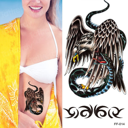 New Eagle Waterproof Temporary Body Art Arm Shoulder Chest Tattoo Sticker Women/Men Black Mermaid Dragon Water Transfer Tatoo FAKE TATTOOS