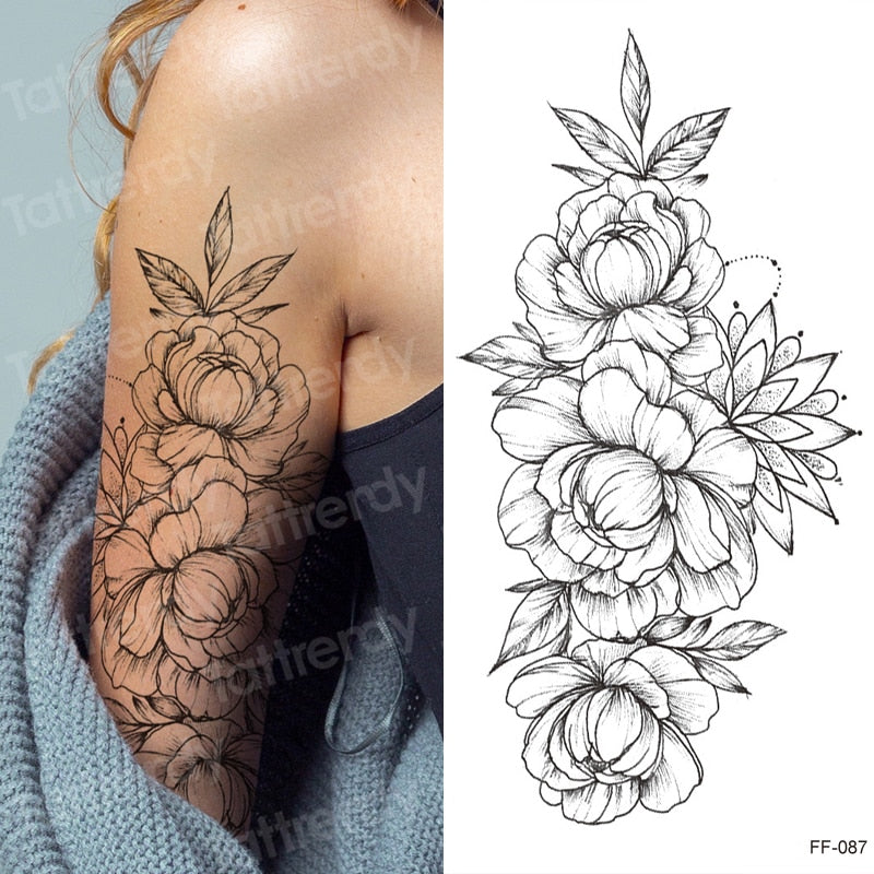 sunflower peony rose flowers waterproof temporary tattoos arm band sleeve fake tattoo for woman body art tatoo girl sexy beauty FAKE TATTOOS