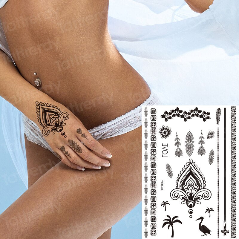 stockings tattoo legs black henna lace legging tatoo thigh hand rose flower jewelry stickers indian arabic water body decal FAKE TATTOOS