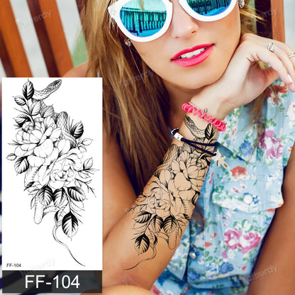 sunflower peony rose flowers waterproof temporary tattoos arm band sleeve fake tattoo for woman body art tatoo girl sexy beauty FAKE TATTOOS