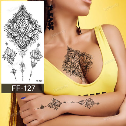 black lace temporary tattoo stickers women lotus flower fake henna tattoo body art underboob breast sexy tatoo for woman girls FAKE TATTOOS
