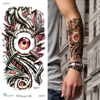 Black Stylish 3D New Man's Half Sleeve Arm Temporary Totem Tattoo Stickers Mechanical Body Art Tatoos for Boys Mens Armband FAKE TATTOOS