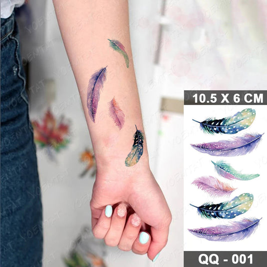 Waterproof Temporary Tattoo Sticker Colorful Fantasy Feathers Flash Tatoo Watercolor Universe Fake Tatto For Body Art Women Men Fake Tattoos