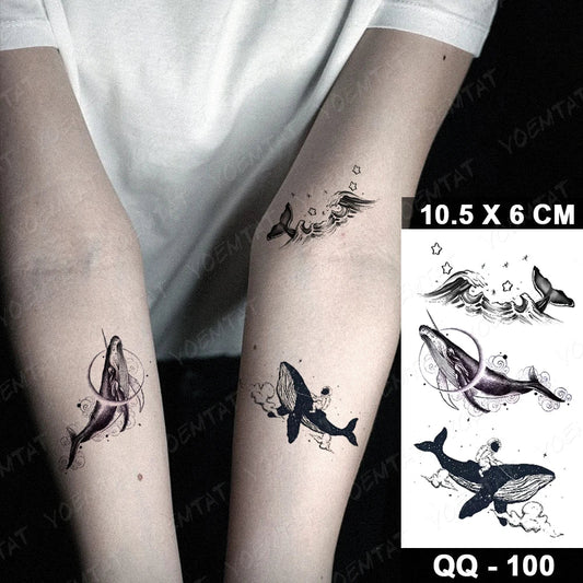 Waterproof Temporary Tattoo Sticker Whale Ocean Flash Tatoo Moon Mountain Cloud Hand Wrist Fake Tatto For Body Art Women Men Fake Tattoos
