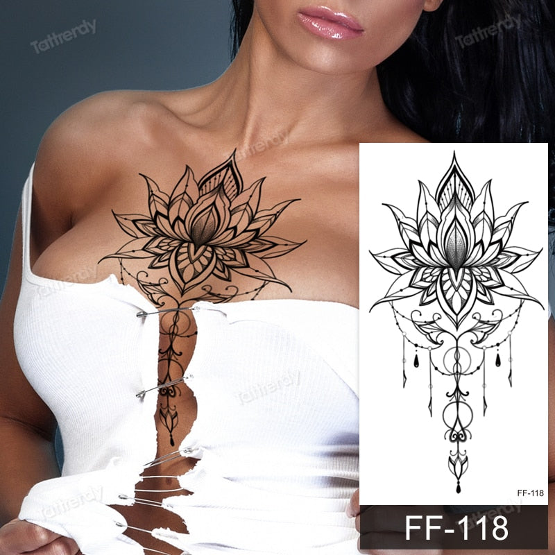 fake henna tattoo mandala lotus flowers jewery arabic indian egyptian tattoo sleeve hand finger breast tatoo black waterproof FAKE TATTOOS