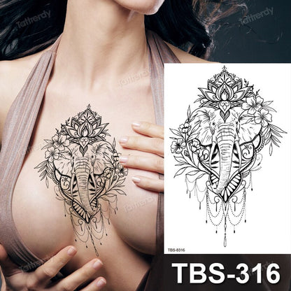 sketch flowers tattoo designs black line anime temporary tattoos lion tiger fox whale water transfer tattoo fake sexy body art FAKE TATTOOS