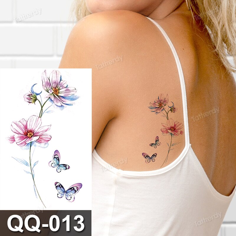 small plant tattoo sticker purple lavender flowers butterfly water color temporary tattoos cute lovely hand sleeve tattoo wrist FAKE TATTOOS