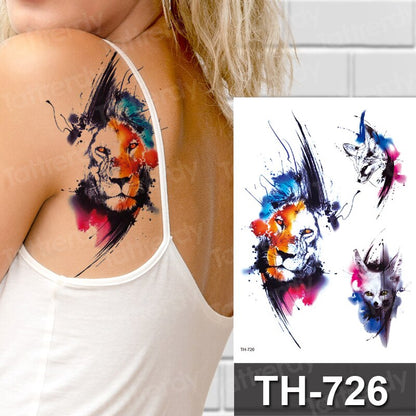 watercolor tattoo temporary tattoo sleeves arm back legs purple flower tattoos sticker women girls bikini decal tattoo sheet FAKE TATTOOS
