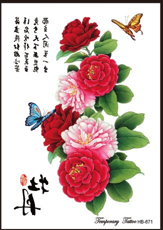 women temporary Tattoo stickers arm shoulder blue peony flower Moon bird traditional Chinese painting design personality HB566 FAKE TATTOOS
