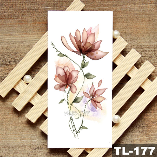 Lotus Peony Rose Flowers Waterproof Temporary Tattoo Sticker Minimalist Flash Tattoos Body Art Fake Arm tatoo Women Fake Tattoos