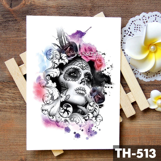 Colorful Inkjet watercolor Waterproof Temporary Tattoo Sticker Beautiful Girl Clock Flash Tattoos Body Art Arm Fake Tatoo Fake Tattoos