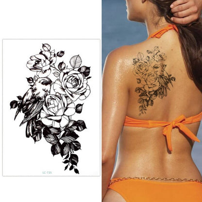 Large Flower Arm Temporary Tattoo Sticker Rose and Bird Fake Tatoo Sleeve Flash Tatto Waterproof Body Art Women cool man women FAKE TATTOOS