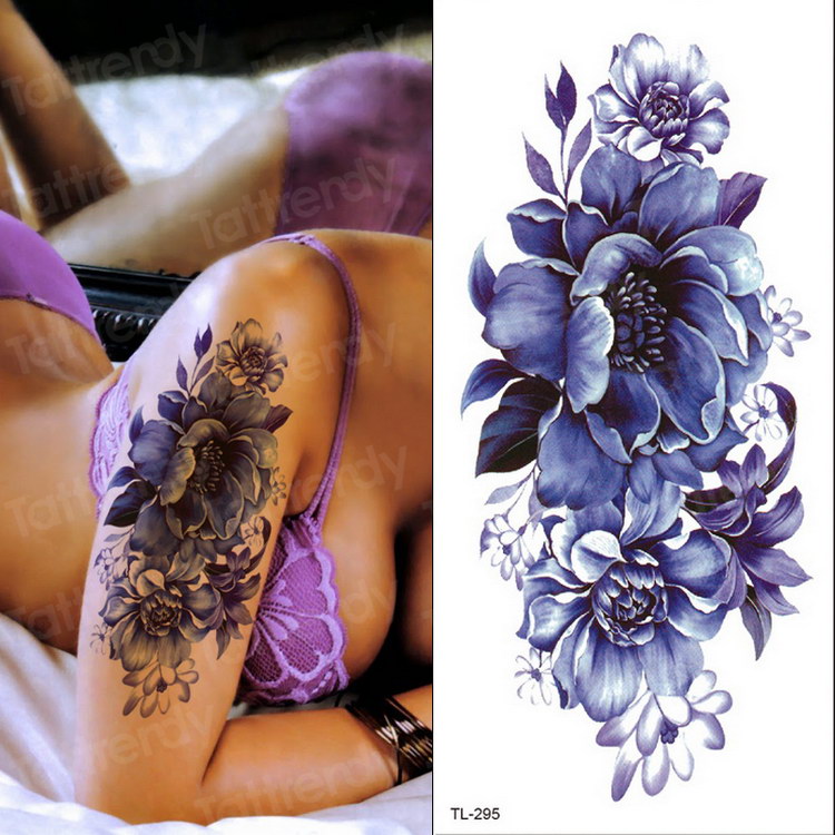 temporary tattoo sticker peony purple flower body tattoos roses sexy tattoo for women back leg tattoo waterproof fake decals FAKE TATTOOS