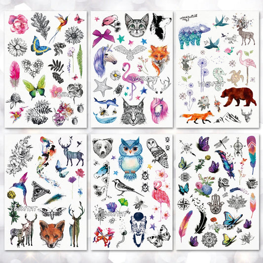 Waterproof Temporary Tattoo Sticker Watercolor Cute Little Animal Pattern Tattoo Water Transfer Body Art Fake Tattoo Fake Tattoos