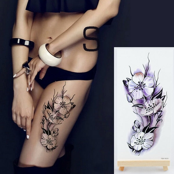 purple flower tattoos waterproof sexy tattoo for women girls peony rose lotus flower tattoo and body art fashion stickers bikini FAKE TATTOOS