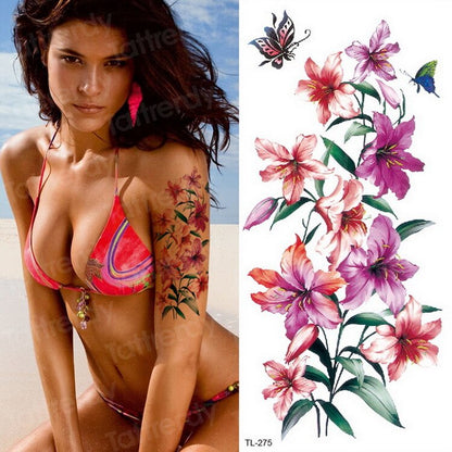 purple flower tattoos waterproof sexy tattoo for women girls peony rose lotus flower tattoo and body art fashion stickers bikini FAKE TATTOOS
