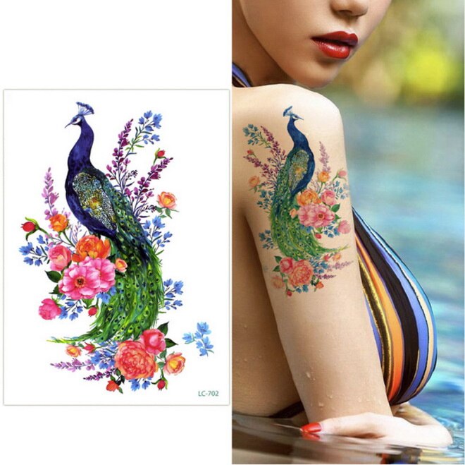 Big Flower arm tattoo Temporary Tattoo Sticker Sparrow/Magpie Fake Tatoo Sleeve Flash Tatto Waterproof Body Art Women sexy girls FAKE TATTOOS