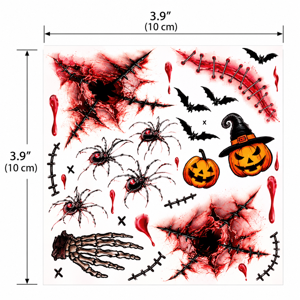 1 feuille de tatouage temporaire réaliste d'Halloween en forme de cœur de Chucky empalé et sanglant, autocollant de faux tatouage réaliste, durable et imperméable