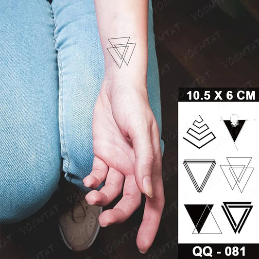 Waterproof Temporary Tattoo Sticker Geometric Triangle Flash Tatoo Simple Lines Hand Wrist Fake Tatto For Body Art Women Men Fake Tattoos