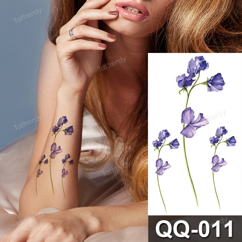 small plant tattoo sticker purple lavender flowers butterfly water color temporary tattoos cute lovely hand sleeve tattoo wrist FAKE TATTOOS