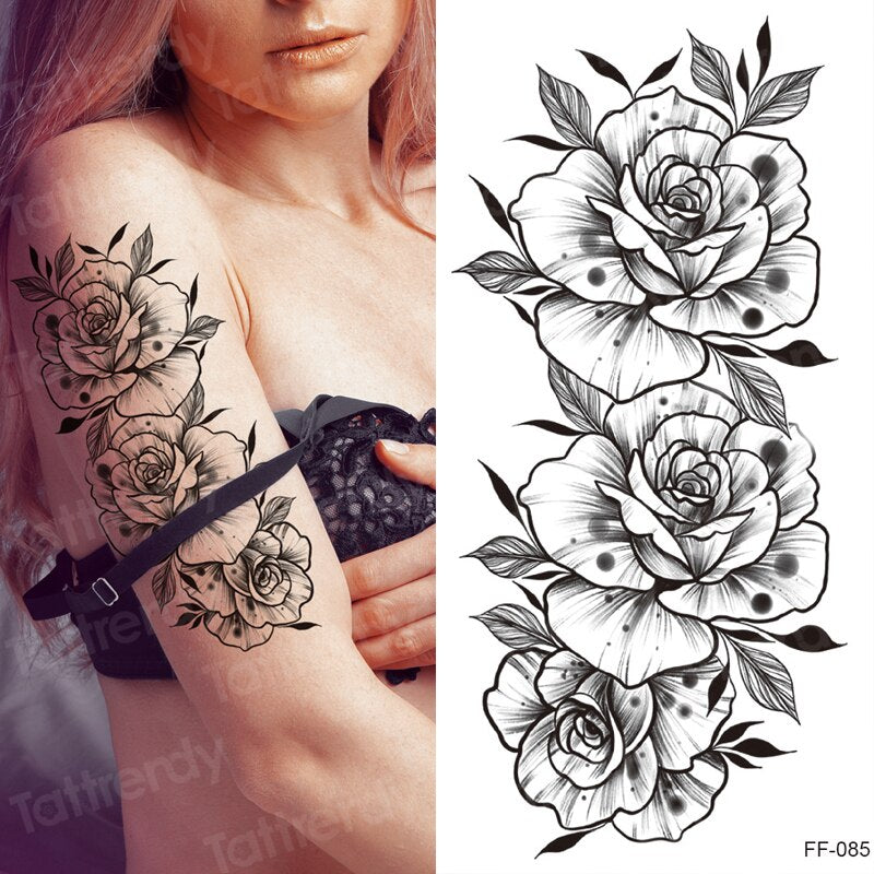tattoo sticker women flower rose peony black tatouage temporaire femme temporary sleeve tattoo waterproof sexy body art fashion FAKE TATTOOS