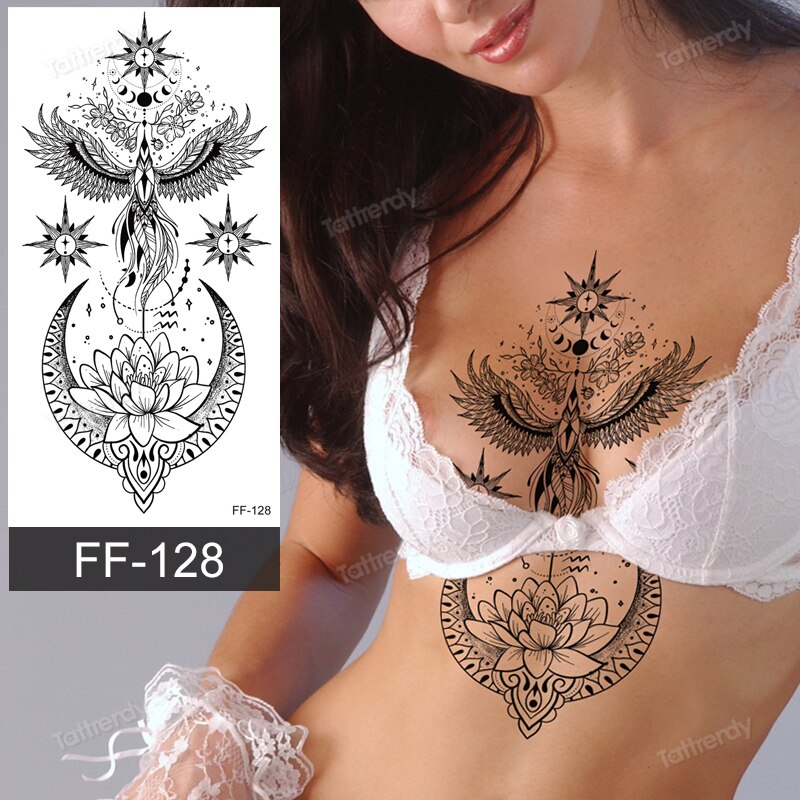 black lace temporary tattoo stickers women lotus flower fake henna tattoo body art underboob breast sexy tatoo for woman girls FAKE TATTOOS