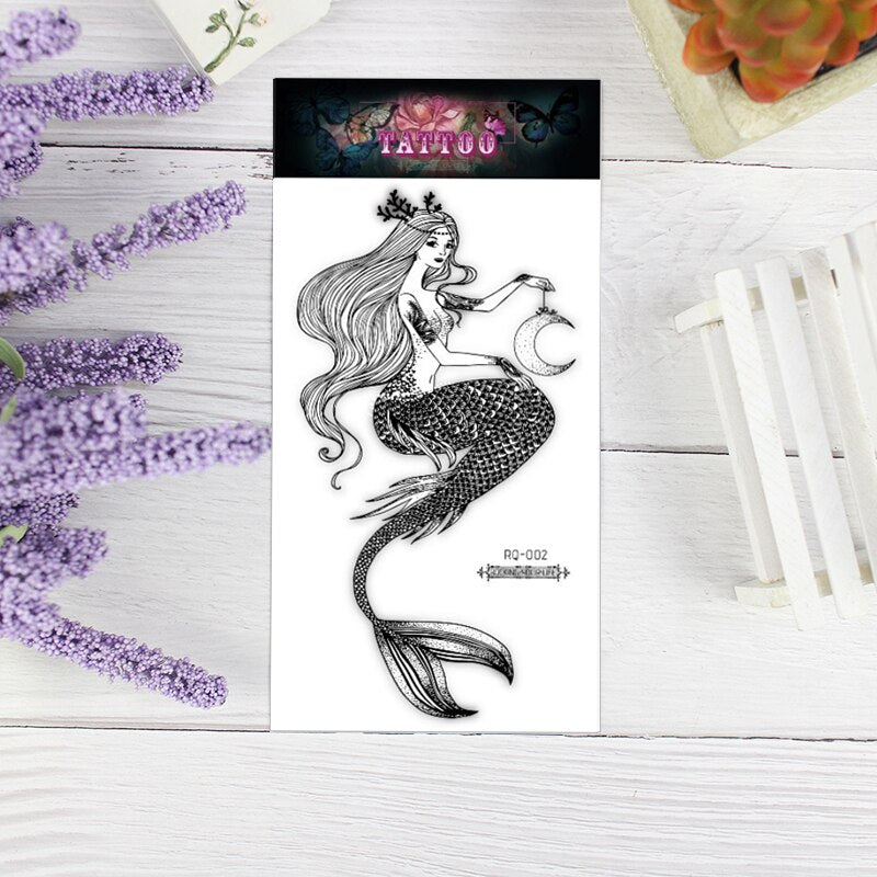 sleeve mermaid temporary tattoo arm wrist cartoon princess tattoo for children girls glitter glue tattoo fish ocean watercolor FAKE TATTOOS