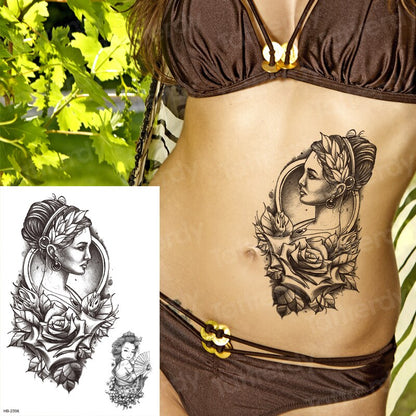 tattoo body stickers 6pcs/lot tatoo sleeve men black sketches tattoo designs water transfer big girl face gothic tattoo rose FAKE TATTOOS