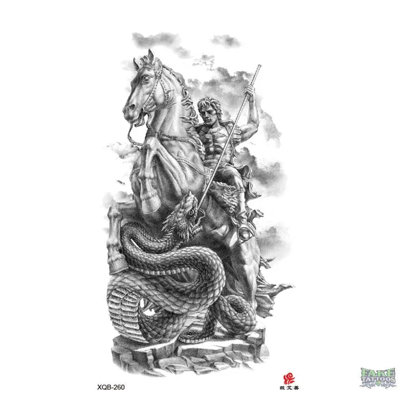 Horse Mystical Warrior Snake Dragon Temporary Tattoo Fake Tattoos