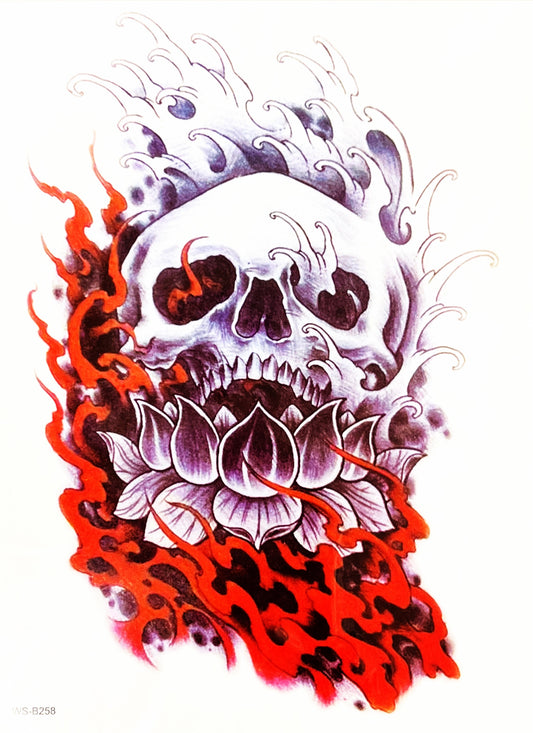 Skull Fire Flame Temporary Tattoo FAKE TATTOOS