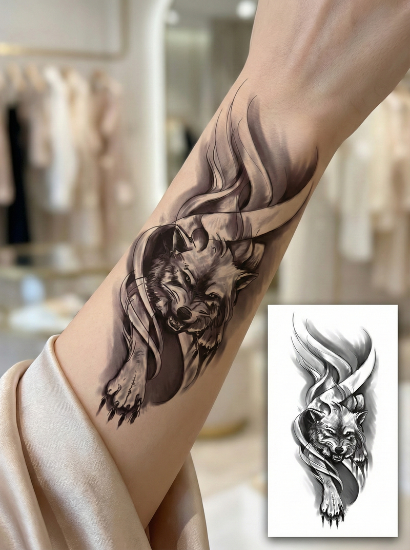 Midnight Garden — Wolf Temporary Tattoo