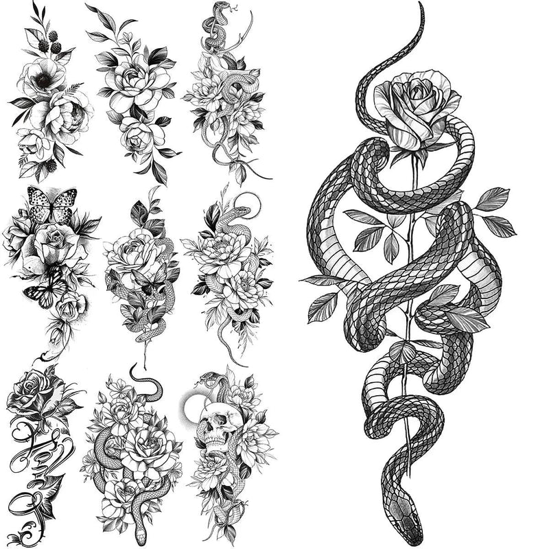Snake Flower Butterfly Skull Temporary Tattoos