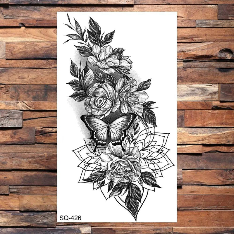Realistic Butterfly & Flowers Temporary Tattoo