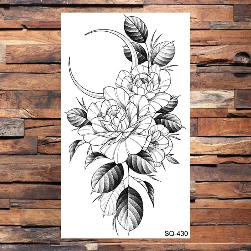 Realistic Moon and Flowers Temporary Tattoo