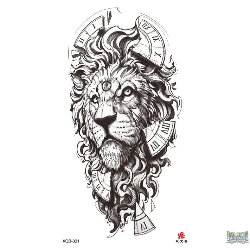 Lion Clock Animal Temporary Tattoo FAKE TATTOOS