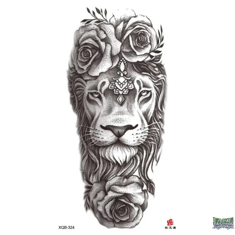 Lion Flower Royal Temporary Tattoo