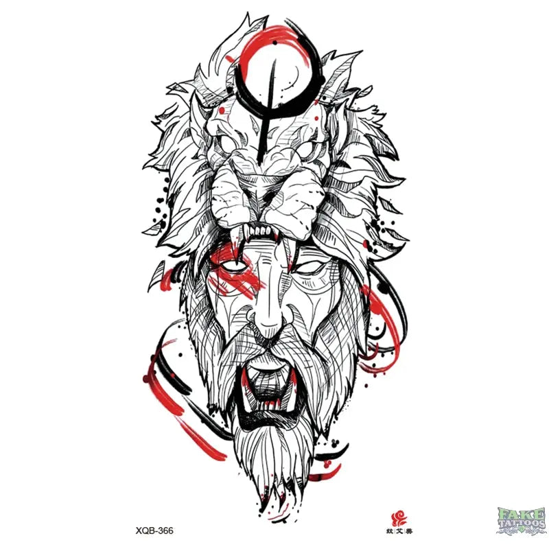 Fierce Lion Man Temporary Tattoo