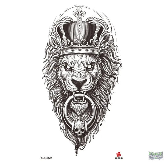 Lion Skull Crown Ring Temporary Tattoo FAKE TATTOOS