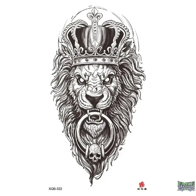 Lion Skull Crown Ring Temporary Tattoo