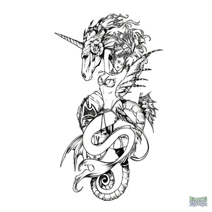 Mythical Unicorn Mermaid Tattoo FAKE TATTOOS