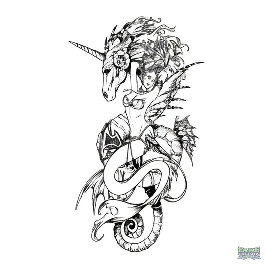 Mythical Unicorn Mermaid Tattoo FAKE TATTOOS