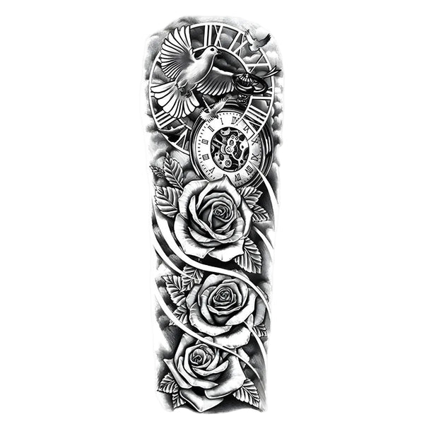 Crimson Petal rose and flower arm sleeve temporary tattoo