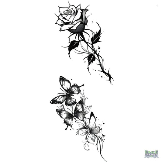 Waterproof Butterfly & Rose Temporary Tattoo Duo Fake Tattoos