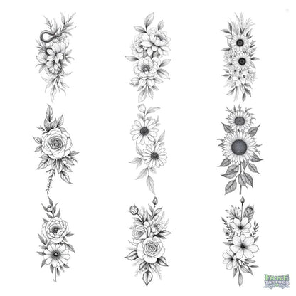 Tulips Flower Temporary Tattoo Set | 9 Tattoos Fake Tattoos