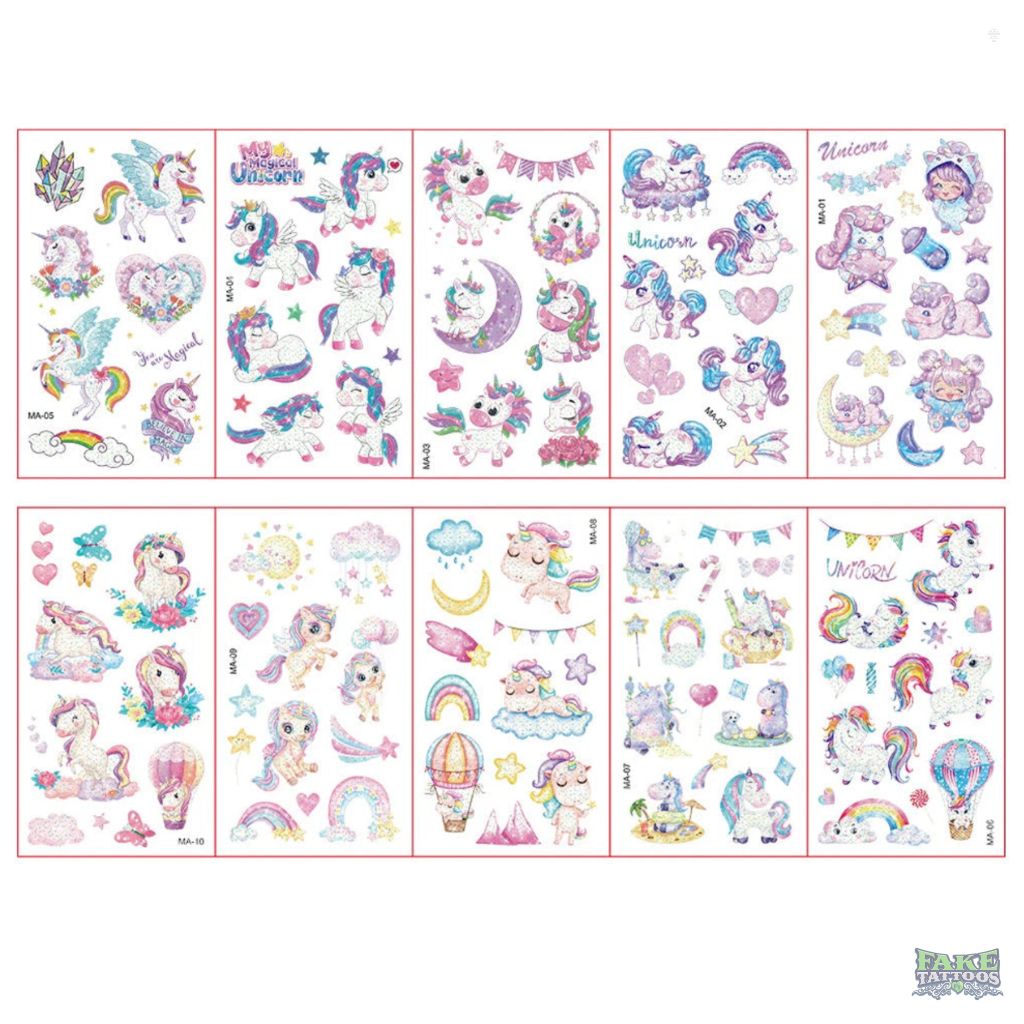 Colorful Tattoo Stickers for Kids | 10 Sets Fake Tattoos
